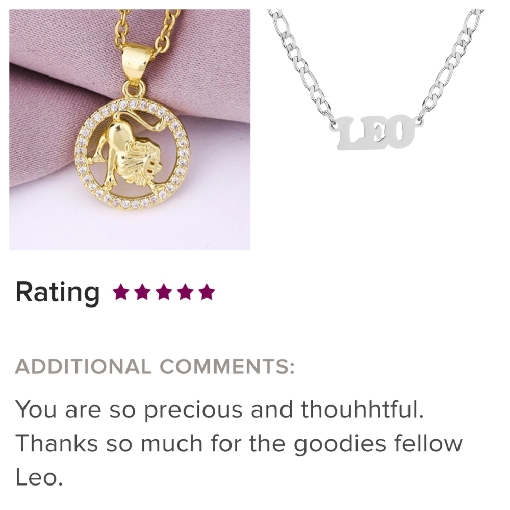 July/Aug Zodiac Leo Necklace Inlaid Zircon Gold Plated Stainless Steel - Picture 4 of 16